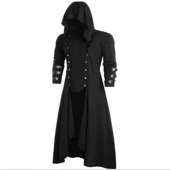 Gothic Moške Jarek Retro Pare Moški Suknjič Veter Plašč Plašč Črne Moške Oblačila Skp Jopico Dolgimi Rokavi Moški Plašč 2