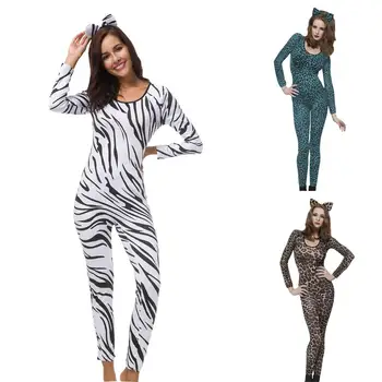 Halloween Ženske Živali Obleka, Ženske, Cosplay Seksi Leopard, Tiger Catsuit Kostume Stranke Uspešnosti Kostume z Glavo
