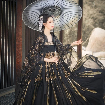 Hanfu Stari Kostum Za Orientalski Kitajske Tradicionalne Klasične Vezenje Ples Kostum Black Gaza Krilo Stopnji Uspešnosti Ženske