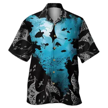 Hawaiian Majica za Moške Podvodne Živali Tiskanja Aloha Plaži Majica Prevelik Letnik Moške Priložnostne Obrabe