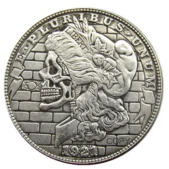 HB(120)Skitnica ZDA, 1921 Morgan Dolar zombi lobanje okostje Silver Plated Kopijo Kovancev