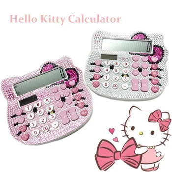Hello Kitty Kristalno Kalkulator Sanrioed Anime Kt Mačka Flip Mirror Kalkulator Števec Risanka Pisarna Šola Oskrbe Računovodske Orodje