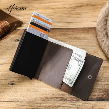 Hiram RFID Kartico sim Denarnice za Moške Imetnik Kreditne Kartice Denar Torbi Poslovnega Unisex Pravega Usnja Imetnika kartice Aluminija Polje