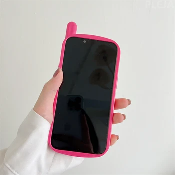 Hot Pink Puff Telefon Obliko Srce Ljubezni Čare Primeru Telefon za iPhone Pro 13 12 11 Pro Max X XR XS Max Kritje Srčkan Mehko Primerih 3
