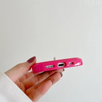 Hot Pink Puff Telefon Obliko Srce Ljubezni Čare Primeru Telefon za iPhone Pro 13 12 11 Pro Max X XR XS Max Kritje Srčkan Mehko Primerih 5