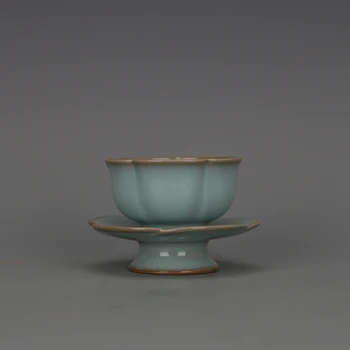 Imitacija Song Dinastije porcelana Ru peči modro glazuro split melona slemena lotus listov usta cup domov dekoracijo