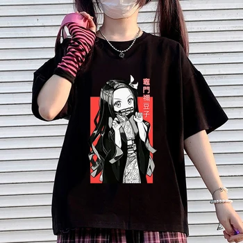 Japonski Anime Demon Slayer Ženske T Shirt Kimetsu Ne Yaiba Nezuko Grafični Kratek Rokav T-majice Unisex Y2k Oblačila Vrhovi Tees