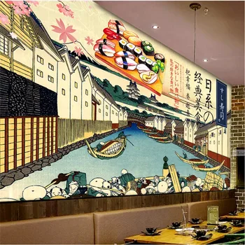 Japonski Klasični Gurmanske Suši v Ozadju Stene Papirja 3D Suši Bar Izakaya Restavracija Industrijske Retro Dekor Zidana Ozadje 3D