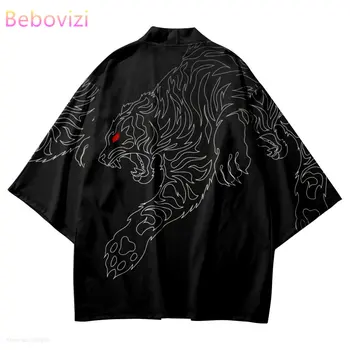 Japonski Tiger Tiskanja Kimono Srajce Ulične Moški Ženske Jopico Harajuku Haljo Oblačila 2022 Poletje