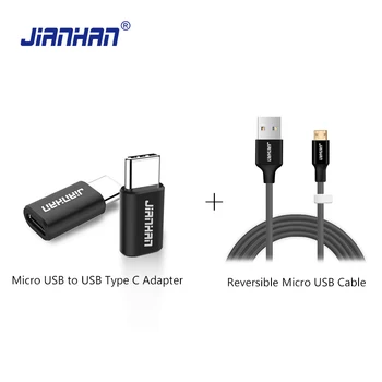 JianHan Reverzibilna Micro USB Kabel z USB Tip C Pretvornik za Sinhronizacijo Podatkov, Polnilec Kabel Micro USB Tip C Prilagodilnik Pretvornika