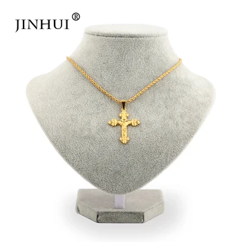 JIN HUI 2019 Nov Modni nakit Zlato Barvo križani Jezus Verske Križ Obesek Ogrlice za Ženske/Moške Christian Judje