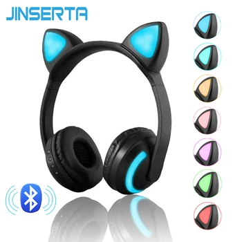 JINSERTA Bluetooth Stereo Mačje Uho Slušalke Utripa Žareče mačje uho slušalke Gaming Slušalke Slušalke 7 Barv LED luči