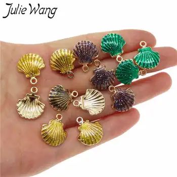 Julie Wang 15pcs Pisane Morja Lupine Conch Oblika Emajl Zlitine Čar DIY Trending Ženske, Nakit Keychain Ogrlica Ugotovitve 18*15 mm
