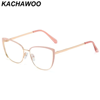 Kachawoo modra svetloba filter očala za ženske kovinski mačka oči gospe okviri optični jasno objektiv roza, črna ženska
