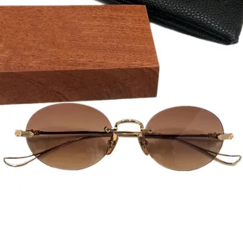 Kakovost Luksuznih Označbo Ovalne Rimless sončna Očala UV400 Retro Vintage Silv Lahki Čistega Titana Očala Unisex