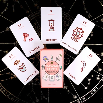 Kawaii Tarot Kartice DeckA 78 Kart Polno Barvo Magije in Srčkan Vodnik Knjigo Igre, Igrače, Prerokovanje Igre