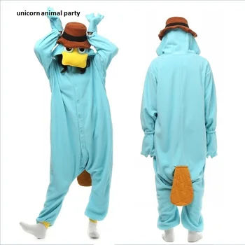 Kigurumi Unisex Perry latypus Kostume Onesies Pošast Cosplay Pižamo Odraslih Oseb Ženski Moški Pižame Živali Sleepwear Jumpsuit