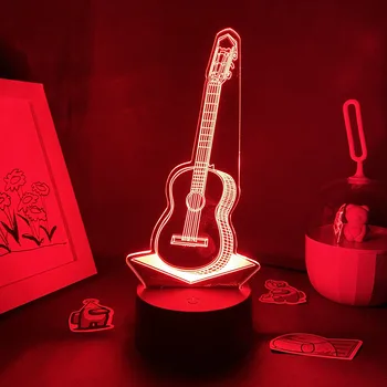 Kitara 3D Iluzije LED Nočna Lučka Božič Kul Darilo Za Prijatelje Spalnica Namizni Dekor Lava Svetilko, Senzor Svetlobe, Glasbila, Ventilatorji
