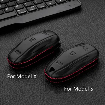 Ključ Primeru Avto Styling Pametne Tipke Za Tesla Model S Model X Keychain Usnje Daljinski Upravljalnik 3 Gumbi Fob Pokrov Ležišča 1