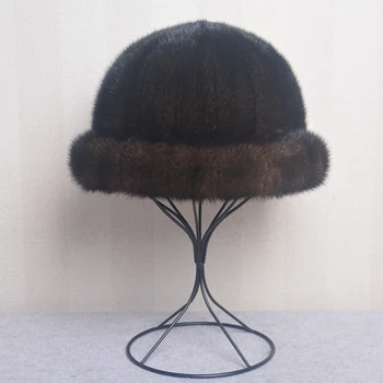klobuk zimske moške Pravi mink krzno skp mens zimske kape mens beanie black brown ruski moški tople pletene kape preobsežne 2