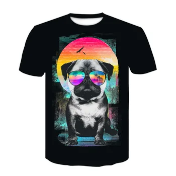 Kul 3D živali tiskanja pes poletje fant kratek rokav T-shirt 2020 nov modni hip hop T-shirt z pes nositi očala