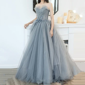LAMYA Elegantno Linijo Til Prom Obleke Ljubica 3D Cvetje Appliques Beading Večernih Oblek po Meri Ženske Vestido De Noiva