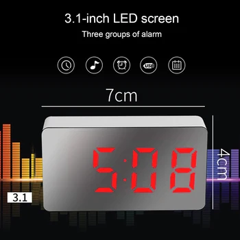 LED Zrcalni Digitalni MINI Budilka Dremež Tabela Ura Zbudi Izklop Koledar Zatemniti Elektronski Namizne ure Doma DAG-ladja