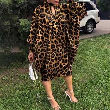 Leopard 3D Tiskanih Elegantno Obleko Ženske Vintage Obleke Bat-Rokav Kolena-Dolžina Stranka Obleko Svoboden Bohemian Seksi Žensko Obleko Midi