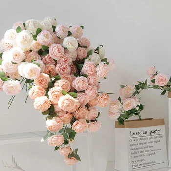 lepa rose peony umetne svile cvetja majhne bud poročni šopek za dekoracijo doma dolgo ponaredek cvetja na prostem ozadje