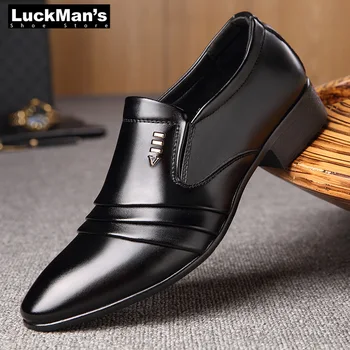 LuckMan Mens Obleka, Čevlji PU Usnje Moda za Moške Poslovno Obleko Loafers Pointy Črne Čevlje Oxford Dihanje Formalno Poročni Čevlji