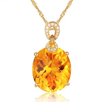 Luksuzni 8 karati rumena kristalno citrine dragih kamnov diamanti obesek ogrlice za ženske zlata ton choker nakit, dragulji, stranka darilo