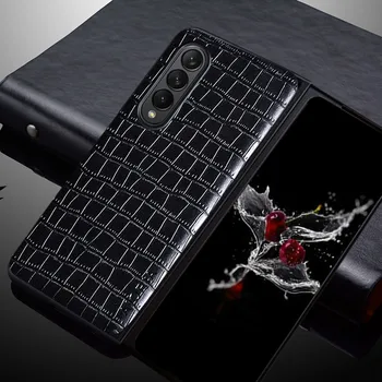 Luksuzni Krokodil Usnja Zložljivo Ohišje za Samsung Galaxy Ž Krat 3 5G Fold3 Non-bralnik Prstnih Zaščitni Pokrov 0