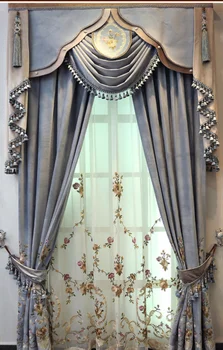 luksuzni Sivo žametne zavese za dnevno Sobo, spalnica High-end vezeni cvetlični til zavese odklon okno zdravljenje