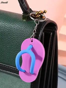 Luštna 3D Mini PVC Flip Flop Keychains Risanka Sandali Keychain Torba za Pribor Dekoracijo Keyring Ključnih Verige Čare 5