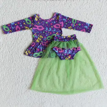 Mardi Gras dekle bummies obleko dolgo sleeved majica zelena gaza bummies novorojenčka otroci pustne obleke