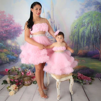 Mati Hči Roža Punca Obleke Baby Pageant Kroglice Ruffles Haljo De Demoiselle Fotografija Otroci Princesa Rojstni Dan, Poroko