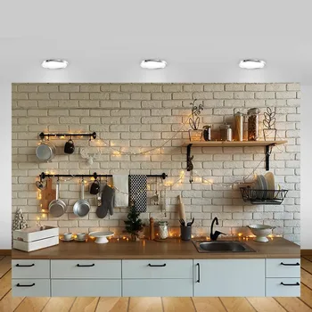Mehofond Božič Kuhinja Ozadje Belo Omari Zid Sijoče Svetlobe Fotografija Okolij Foto Studio Okraski Rekviziti