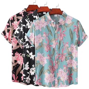 Men ' s Plus Velikost Svoboden Poletje Cvet Majica Kratek Rokav Cvetlični Cvetlični Vzorec Hawaiian Beach Moške Srajce Priložnostne Bluzo Za Moške