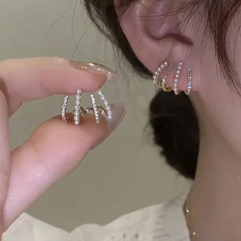 Microset Cirkon Pearl Štiri-Nevihte Stud Uhani za Ženske Luksuzni Temperament Slaven Earings korejski Uho Kavelj Poročni Nakit Darilo