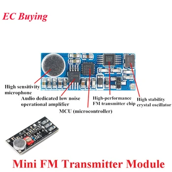 Mini FM Brezžični Mikrofon z Oddajnikom Modul Single Channel svet 3-5V 100mW Nastavljiva Občutljivost USB na TTL 80KΩ 76-108MHz
