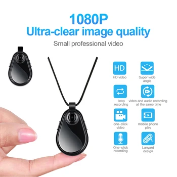 Mini Fotoaparat Ogrlica Diktafon 1080P Majhna Kamera Nosljivi Micro DV DVR Glas Prenosni Športne Kamere, Svetloba Body Cam