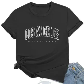 Moda Los Angeles Kratkimi Rokavi Ženske T-shirt Dekle ZDA Pismo Tiskanja Grafika Vrhovi Tee Ženskih Poletnih Priložnostne Prevelik Majica s kratkimi rokavi