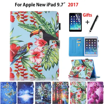 Moda Risanka Cover Za Apple New iPad 9.7 2017 A1822 Smart Primeru Zajema Funda Tablet Silikonski PU Usnje Stojijo Lupine+Film+Pen