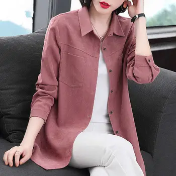 Moda River Gumb Svoboden Razrezana Žepi Majica ženska Oblačila 2022 Jeseni Novo Prevelik Priložnostne Vrhovi Moda korejski Bluzo