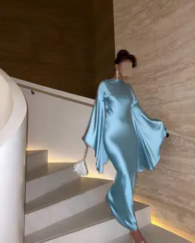 Modro Nebo, Elegantno Muslimanske Ženske Formalno Večerno Obleko Oblačilih, De Soirée Kroglice Dubaj Arabski Stranka Prom Obleke Z Dolgimi Rokavi