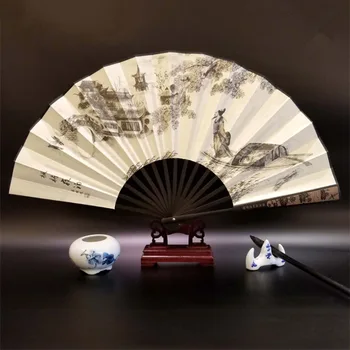 moške dekorativni velik zložljivi fan, Bambusa, lesa in natisnjeni strani fan 12.99 centimetrov, Doma dekoracijo fan Holiday gift strani fan