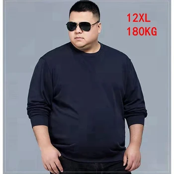 Moške velika T-shirt 12xl 180kg plus velikost 7XL 8xl 9xl 10xl 11xl pozimi dolgimi rokavi, okoli vratu, ohlapno Majica črna modra veliki vrh