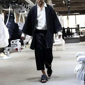 Moški Jarek Trdna Coats Odprite Šiv Bombaž Dolg Rokav Priložnostne Japonski Kimono Moda Ulične Jopico 2022 Vrhnja oblačila INCERUN 2