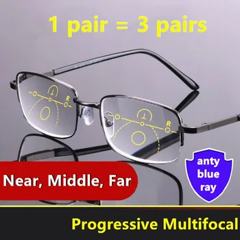 Moški Multifokalna Obravnavi Očala Postopno Bifocal Bližini Daleč Proti Blue Ray Presbyopic Očala Povečevalna Ženske Črna Gafas Poceni