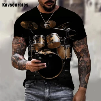 Moški Ženske Poletne Vroče Prodaje 3D Tiskanja Glasbeni Instrument Boben Smešno T-shirt Priložnostne Prevelik Kratek Rokav Unisex Hip Hop Majica s kratkimi rokavi